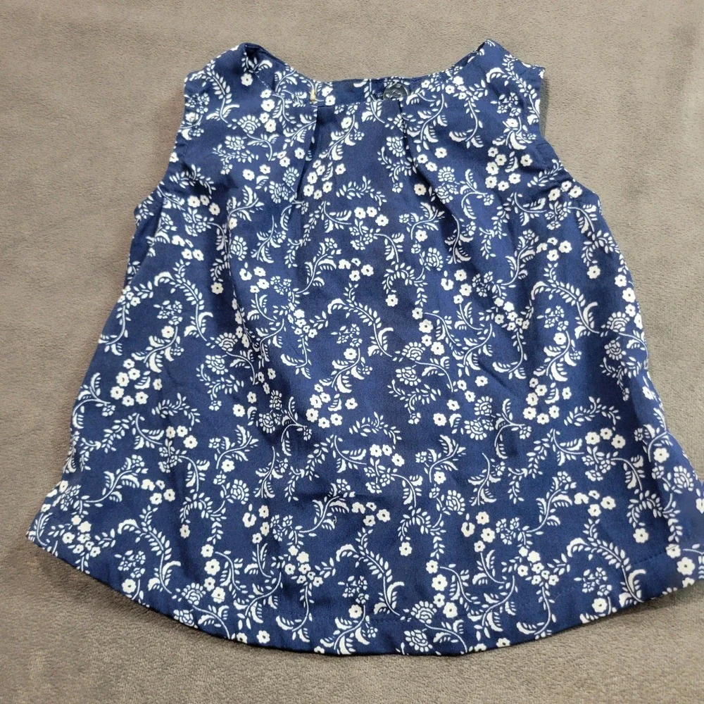 Old Navy Girls Navy Blue White Floral Sleeveless Button Back‎ Blouse 18-24M